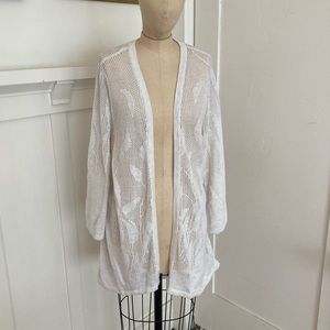 White botanical knit cardigan